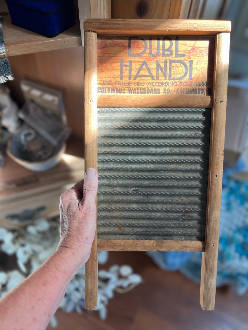 Vintage DUBL HANDI Vintage Washboard with Wood Frame - Natural Wood & Gray
